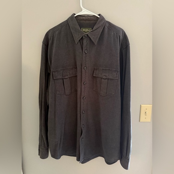 Eddie Bauer Grey Flannel Shirt Men’s SZ Lg Tall Long Sleeve Button Up 2 Pocket - Picture 1 of 7